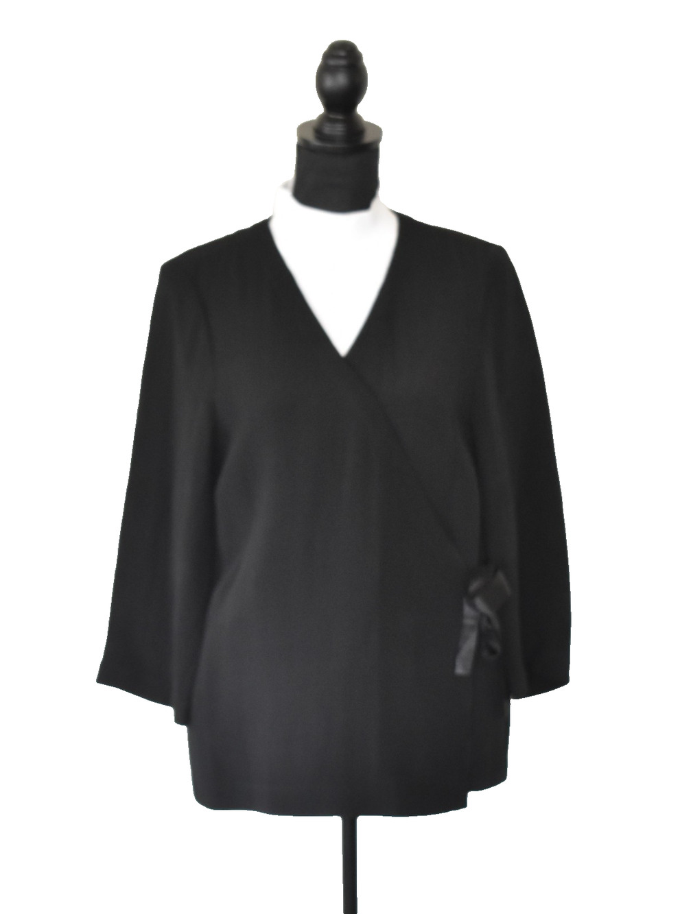 A7 NEW EILEEN FISHER Black Silk & Rayon Blend Side Tie Detail Wrap Jacket Size S